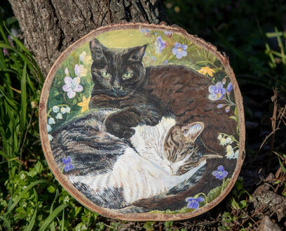 Acrylic on wood slice 23x23 cm