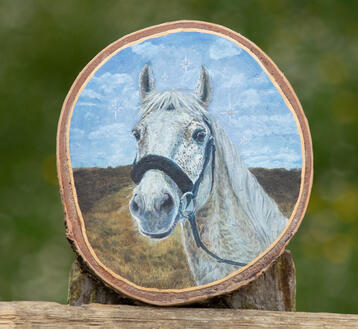 Acrylic on wood slice 14x16 cm