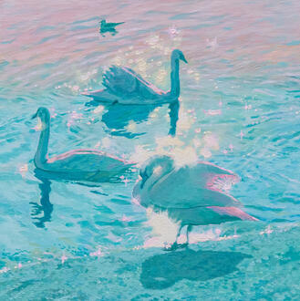 Inspired by photos of young swans I took at my local lake Acrylic on wood panel 30x30cm