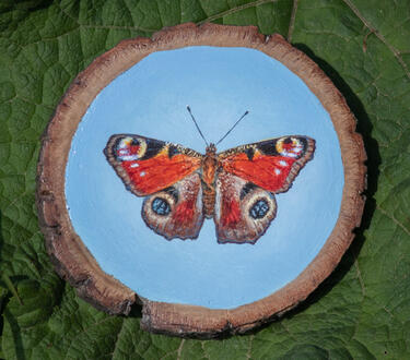 Acrylic on wood slice 10x10cm